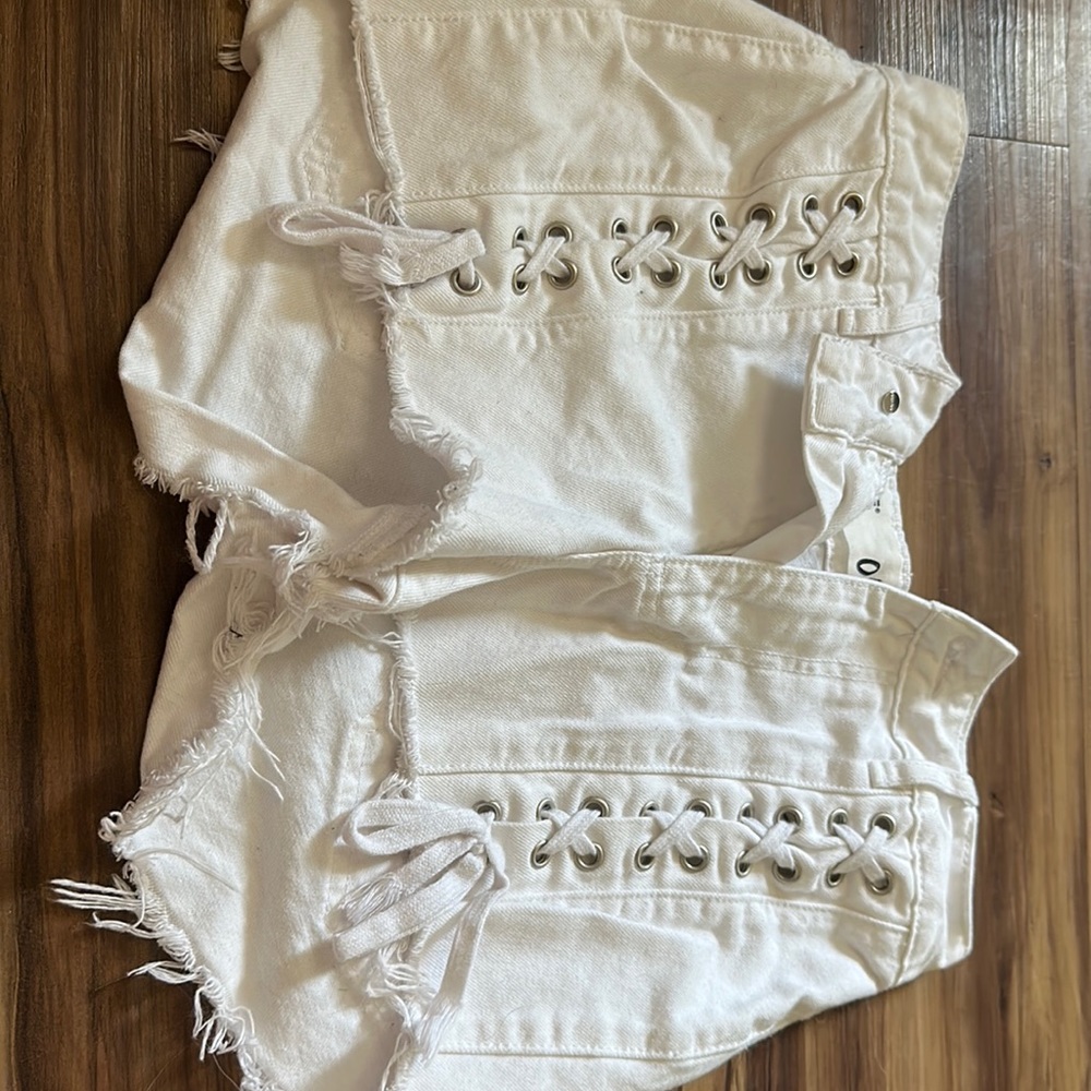 White criss cross lace shorts